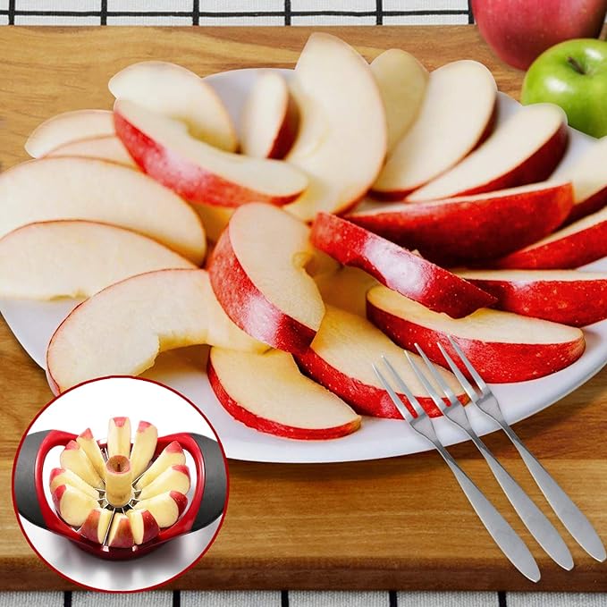 Apple Cutter Slicer & Corer Kit - 12-Blade Apple Slicer & Corer, Includes 3 Premium Stainless Steel Fruit Forks