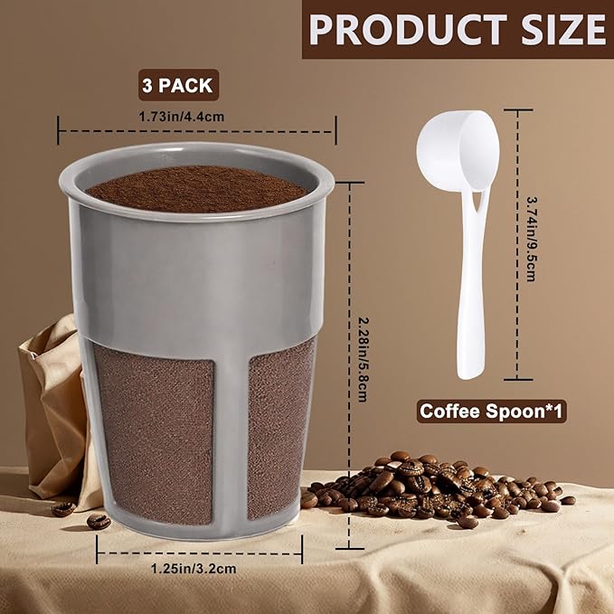 Podoy K400 Reusable Coffee Filter Inner Compatible with Keurigg My K Cup 2.0 K250 K300/350/375 /450/475 Grey Universal Reusable Filter with Coffee Spoon
