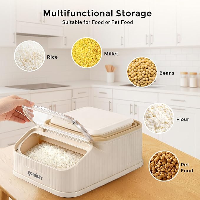 ZOMISIA 30-40lbs Collapsible Dog Food Storage - First-in, First-out Easy Dispense Base for Freshness, Pet Food Storage Containers with Transparent Lid and Scoop