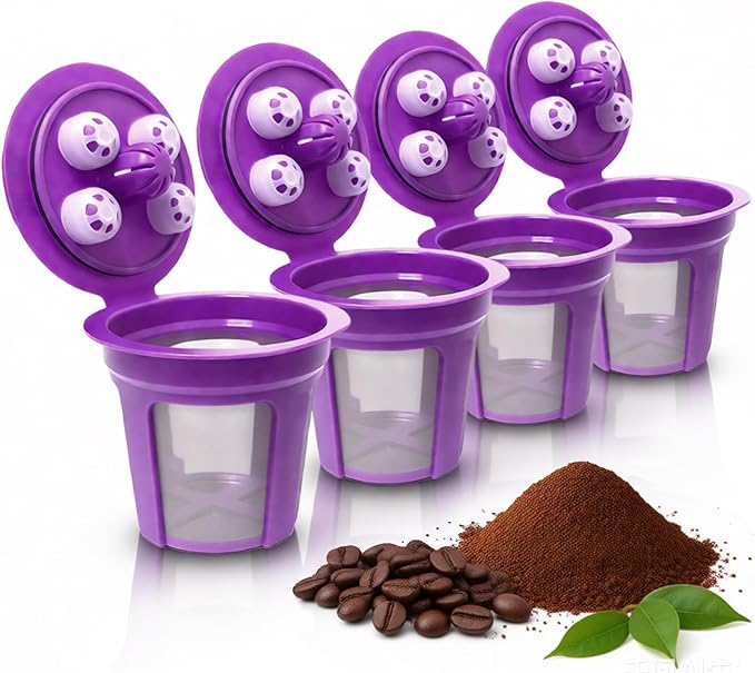 Reusable K Cups for Keurig Supreme/Plus/K-Slim/K-Duo, Refillable Coffee Pods Filter Fits K-Classic/K Elite/K-Compact/K-Mini, Both MultiStream & SingleStream All 1.0 & 2.0 Coffee Maker, 4 Pack