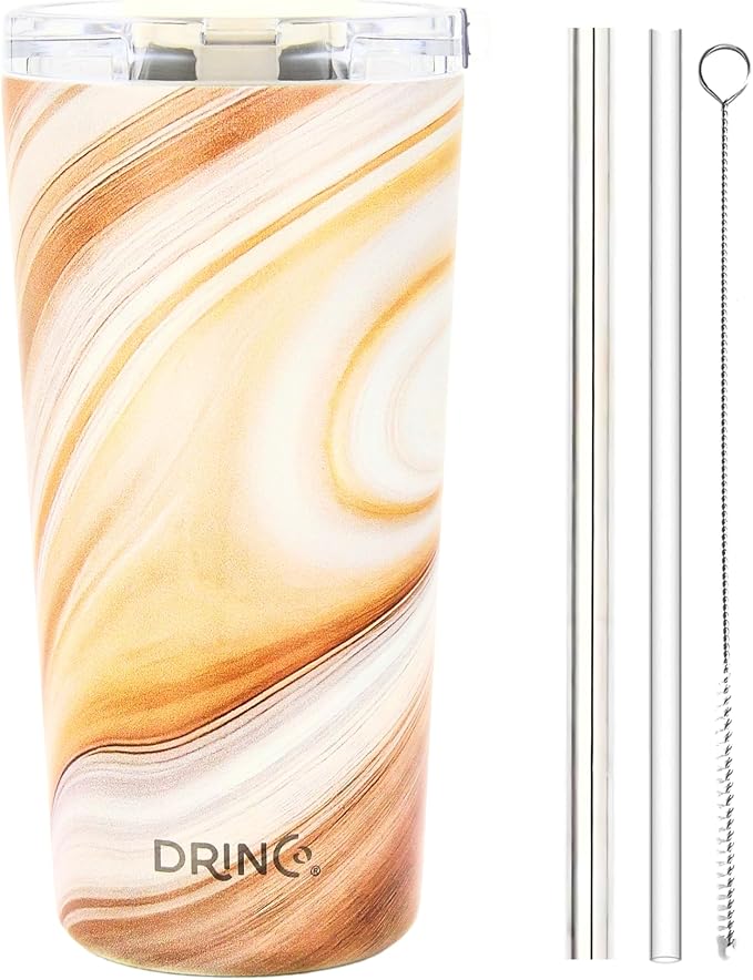 Drinco - 20 oz Stainless Steel Tumbler | Double Walled Vacuum Insulated Mug With Lid, 2 Straws, For Hot & Cold Drinks (20oz Wood Swirl)