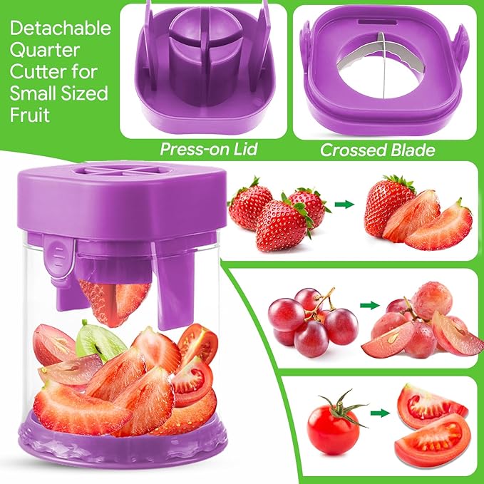 Small Fruit Cutter, Creative Strawberry & Grape Slicer, Quickly Making Fruit Vegetable Salad (Purple)