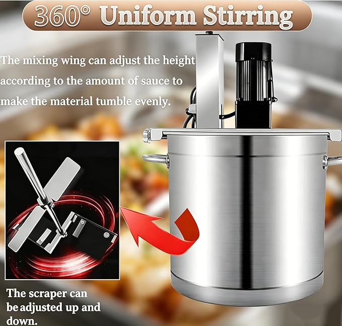 Commercial Automatic Food Mixer, Jam Sauce Heating Mixer, Hot Pot Seasoning Bottom Soup Sauce Stirrer Frying Machine, Stainless Steel Electric Food Mixer with 4 Blade Stirring Scraper 85l