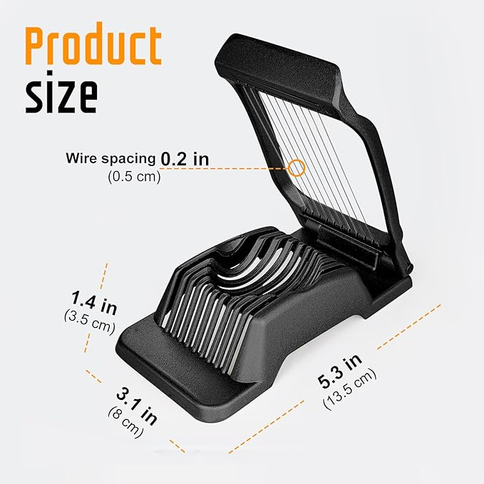 Egg Slicer for Hard Boiled Eggs, Stainless Steel Wire, Multipurpose Heavy Duty Aluminium Egg Cutter for Egg, Salads, Sandwiches, Strawberries, Mushrooms, Soft Cheese, Fruit, Black