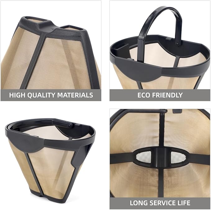 Reusable Gold Tone Coffee Filter for Ninja Dual Brew CFP201 CFP300 CFP301 CFP305 CFP307, BPA-Free Stainless Steel Permanent Coffee Basket