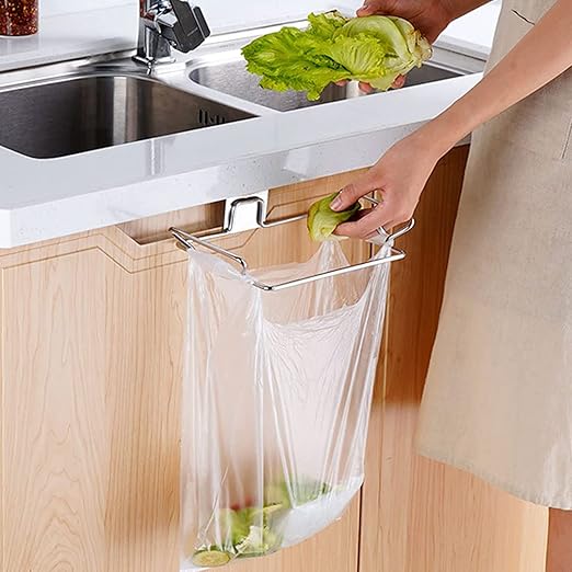 Large Stainless Steel Trash Bag Holder for Kitchen Cabinets Doors and Cupboards, Under Sink Bag Holder, Garbage Bag Holder, Waste Can, Hanging Kitchen Trash Cans