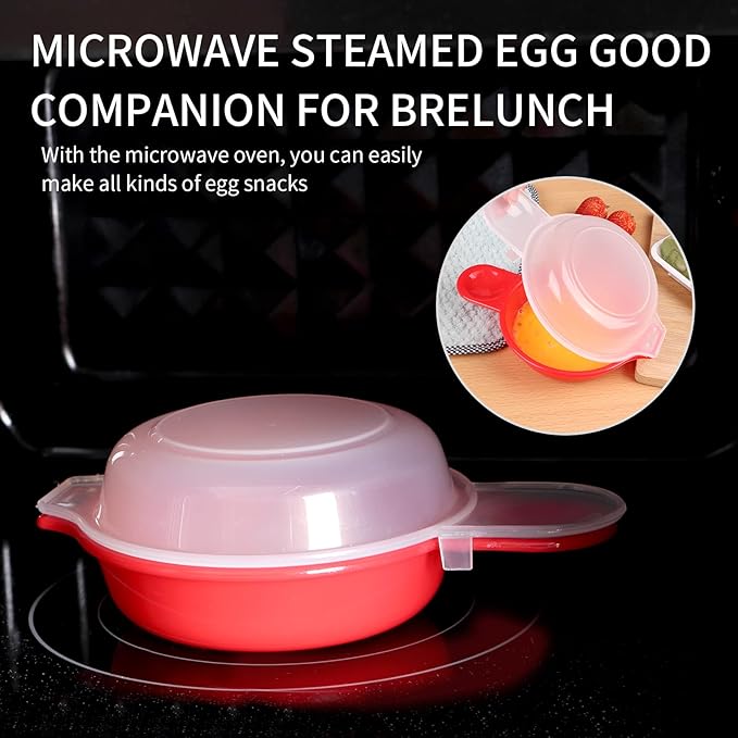 2 sets Microwave Egg Cooker,1 Minute Fast Egg Hamburg Omelet Maker Kitchen Cooking Tool(Red and clear)
