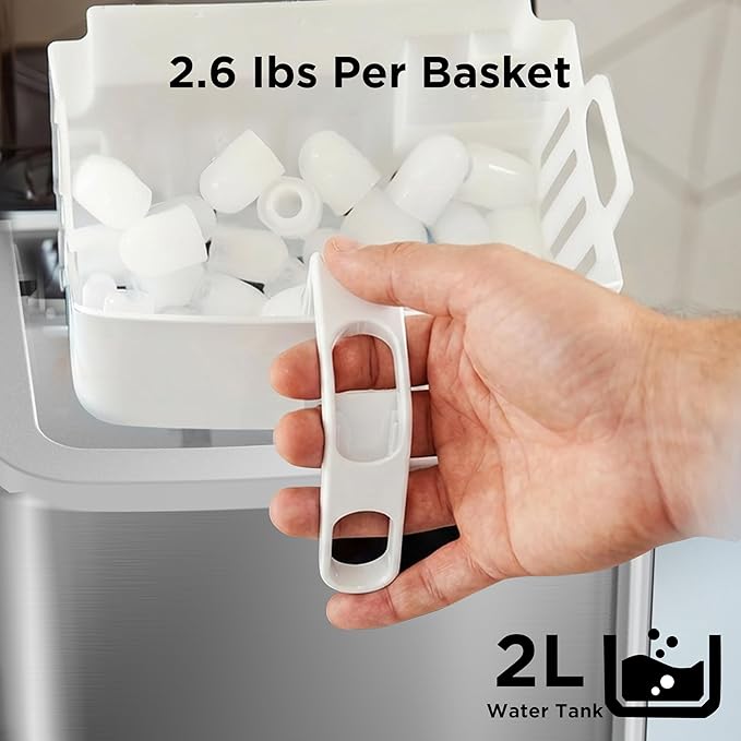 Silonn Countertop Ice Maker Machine, 9 Ice Cubes Ready in 6 Mins, 26 lbs/24 Hrs Portable Ice Maker with Basket & Scoop, 2 Ice Sizes, Self-Cleaning Compact Ice Machine for Home, Party, Office