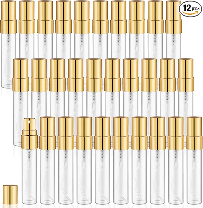 30 Pack Empty Mini Glass Spray Bottle Refillable Fine Mist Perfume Atomizer Portable Travel Sample Spray Bottles Containers For Perfume Essential Oils Cosmetics Liquid (clear bottle, 5ml)