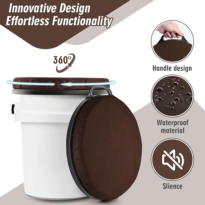 5 Gallon Bucket Seat for Yeti Only, 360 Degree Swivel Load Out Bucket Seat, 5 Gal Foam Cushion Bucket Seats Lid with Padded Top for Hunting Fishing Camping Outdoor