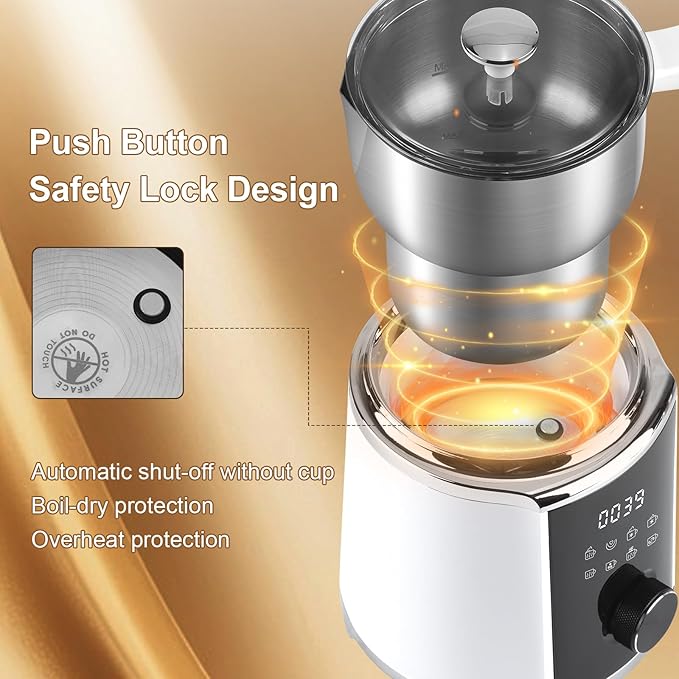 Milk Frother and Steamer, 8 in 1 Detachable Electric Milk Frother, Automatic Warm and Cold Foam Maker, Variable Temperature and Froth Thickness for Latte, Macchiato, Cappuccino, 20.29oz/600ml, White