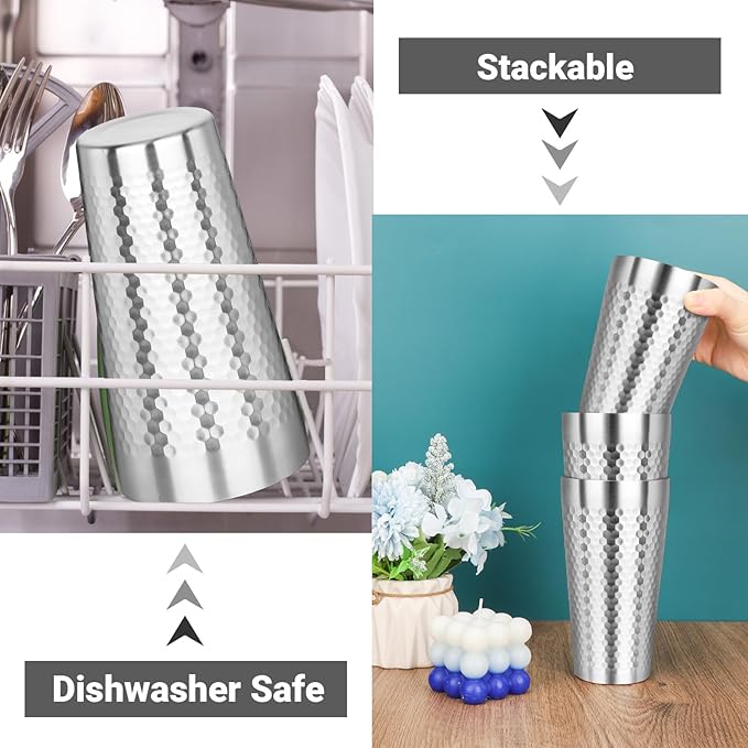Metal Cup, 19 oz Insulated Tumbler, 8 Pack Double Wall Unbreakable Stackable Water Tumblers Premium Insulated Stainless Steel Cups Drinking Glasses for Home Travel Camping Outdoor