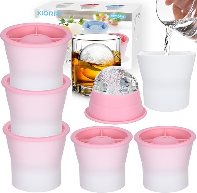 (Upgrade) Ice Molds 6 PCS, Silicone Sphere Ice Mold Maker, Stackable Easy Release Circle Ice Cube Mold with Lids, Spherical Ice Makers with Lids for Whiskey, Cocktails, Bourbon, and Drinks