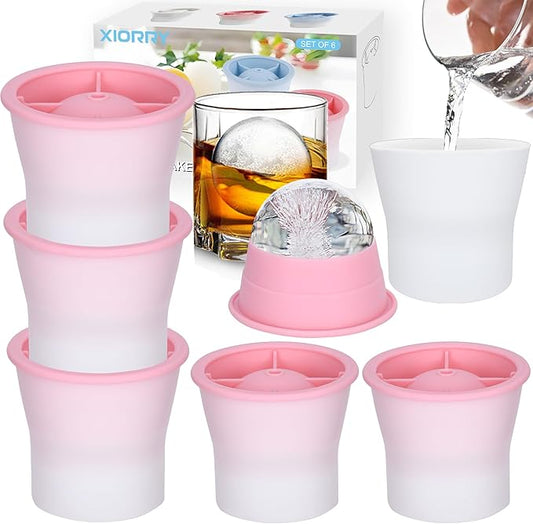 (Upgrade) Ice Molds 6 PCS, Silicone Sphere Ice Mold Maker, Stackable Easy Release Circle Ice Cube Mold with Lids, Spherical Ice Makers with Lids for Whiskey, Cocktails, Bourbon, and Drinks