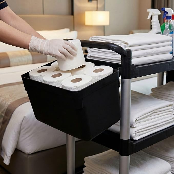 Restaurantware RW Clean 13 Inch x 7 Inch Bus Tub 1 Small Bus Box - Attachable Commerical Black Plastic Restaurant Tub Fits Rolling Utility Cart Heavy Duty