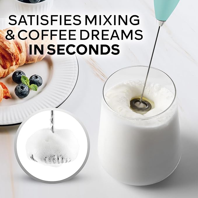 Zulay Kitchen Powerful Milk Frother Wand With 4 AA Duracell Batteries - Ultra Fast Handheld Drink Mixer - Electric Whisk Foam Maker for Coffee, Lattes, Cappuccino, Matcha & Creamer - Fresh Mint
