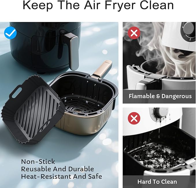 Air Fryer Silicone Liners 2 Pack, Reusable Square Air fryer Basket Liners, 4-6Qt Silicone Baking Tray for Instant Air fryer, Oven Microwave Pot Accessories, Food Grade Kitchen Gadgets