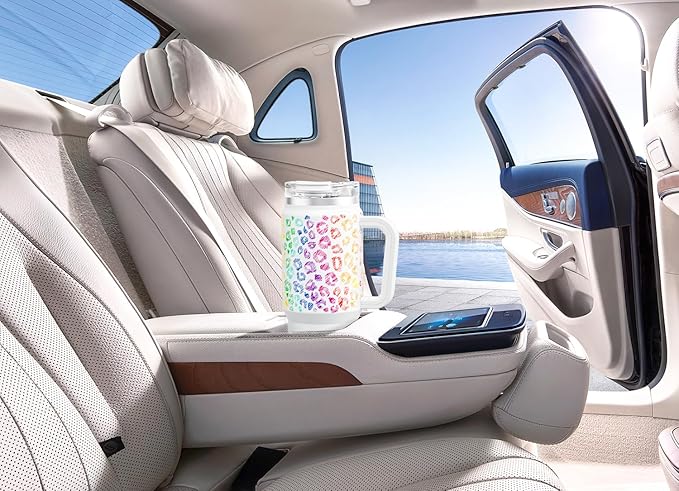 Meoky 32 oz Tumbler with Handle, Insulated Tumbler with Lid and Straw, Stainless Steel Travel Mug, Keeps Cold for 24 Hours, 100% Leak Proof, Fits in Car Cup Holder (Kiss)