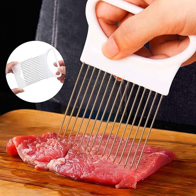 YVPSI 2pcs Onion Holder Slicer with Cover Stainless Steel Onion Cutter Vegetable Chopper Tomato Potato Onion Slicer Food Slicer Assistant Tool for Lemon Avocados Vegetables Fruit Meat