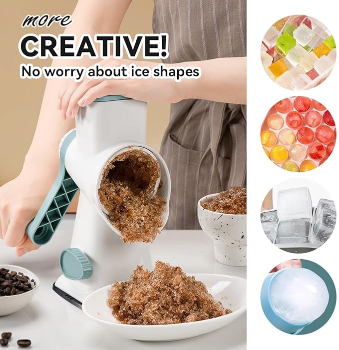 KEOUKE Rotary Ice Shaver Manual White - Stainless Steel Blade, Quick Labor-Saving Handle, Safe Stable Suction Base, Home Using Snow Cone Machine for All Ice Cubes