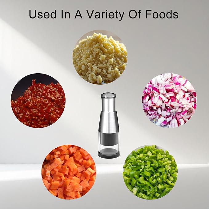 2025 Upgraded Compact Mini Dicer Food Chopper,Multifunctional Manual Garlic Press,Manual Pressed Chopper,Stainless Steel Hand Food Chopper for Mincing Garlic Press Stainless Steel,1PCS