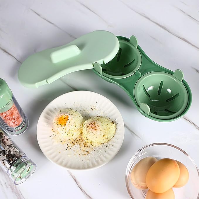2 Cavity Microwave Egg Cooker, Breakfast Double Row Egg Cooker, Poached Egg Cup Kitchen Cooking Gadgets (Pale Goldenrod)