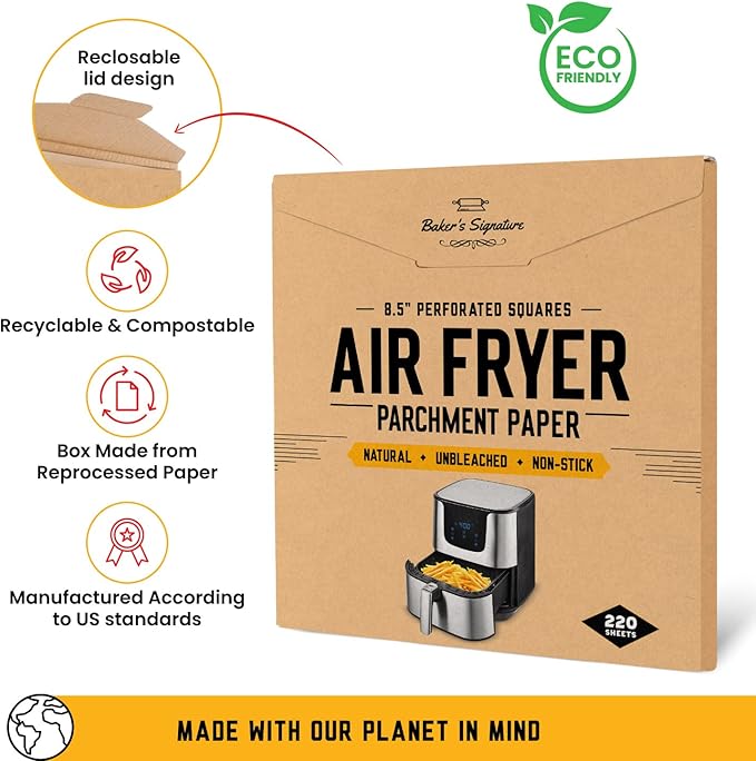 Bamboo Steamer Liner, 8.5" Air Fryer Parchment Paper Liners Sheets – 220pcs Unbleached Bamboo Steamer Basket Liners – Easy Cleanup, Will Not Burn or Curl, Non-Toxic & Volume Pack by Baker’s Signature