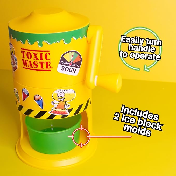 Hawaiian Shaved Ice TOXIC WASTE Mini Snow Cone Machine Manual Ice Shaver No Electricity Needed Ice Cups and DIY Stickers Included