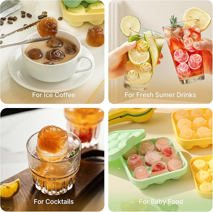 MEETRUE Rose Shaped Ice Cube Tray Silicone Ice Molds Making 9 x 1.2'' Rose Ice Cubes for the Freezer, Novelty Drink Tray for Chilled Cocktails Juice Drink