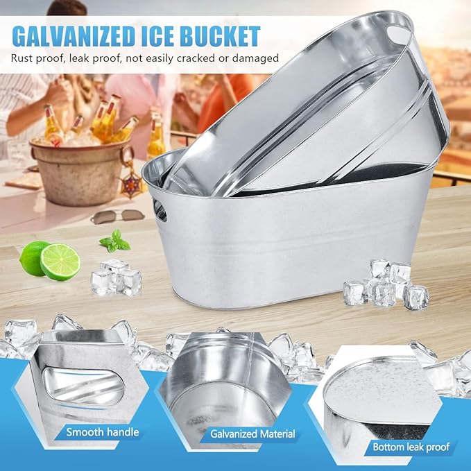 OBTANIM 2 Pack 4 Gallon Galvanized Ice Buckets Metal Champagne Drink Cooler Storage Ice Tub with Carry Handles for Beer Cocktails Wine Beverage Home Parties Bar Cooling Supplies