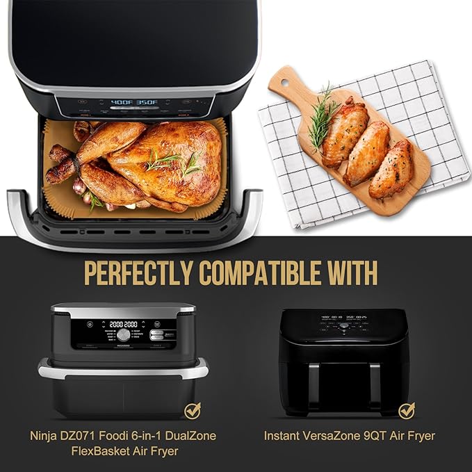 MMH 150PCs Air Fryer Liners for Ninja DZ071 7-QT/Ninja AD600CO 11-QT/Instant VersaZone 9QT,100PCs Small Liners for Divider Basket & 50PCs Large Disposable Paper Liners for 7QT MegaZone/Topzee 11QT