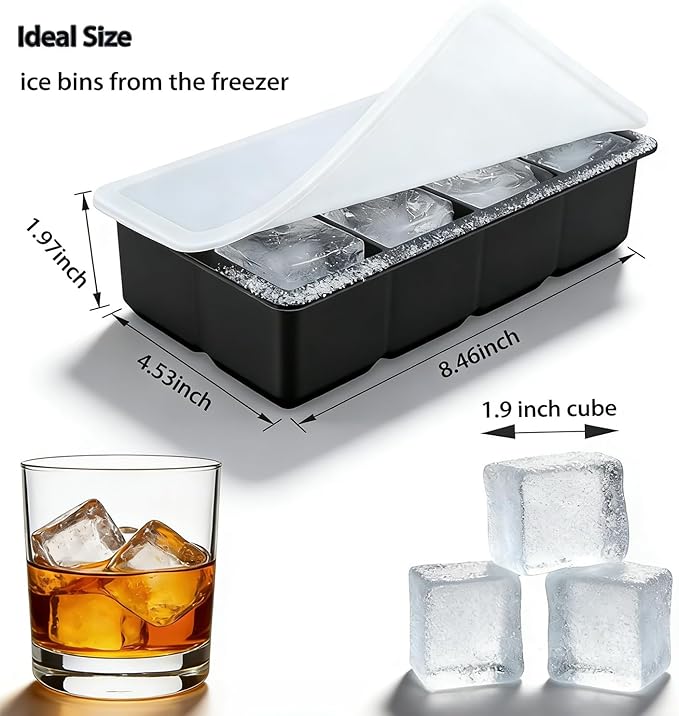 Silicone Ice Cube Tray for Freezer with Lid，Large Square Ice Cube Molds for Whiskey and Old Fashioned，Stackable Silicone Soup Freezer Molds - Set of 2