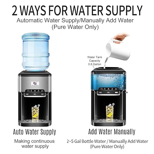 NUNET 3-in-1 Portable Ice Maker Water Dispenser Countertop Built-in Ice Machine 44lbs Ice Daily Top Loading 5 Gallon Hot Cold Water Dispenser w. 4lb Ice Storage & Cleaning Sets, Water Pump