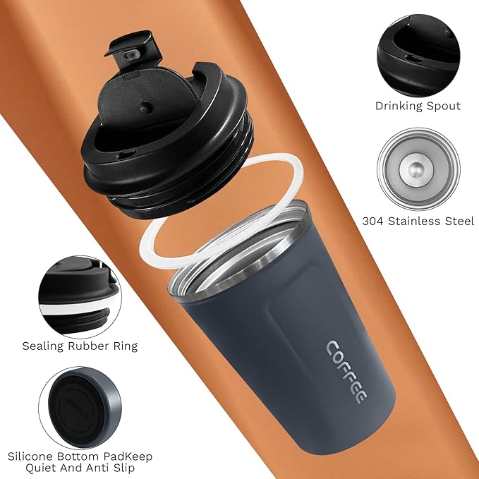 SPLMIFA Travel coffee mugs leak-proof, reusable coffee cups with lids, stainless steel vacuum insulated coffee tumblers, thermal insulation cups for men & women keep drinks hot & cold(2nd-Blue, 12OZ)