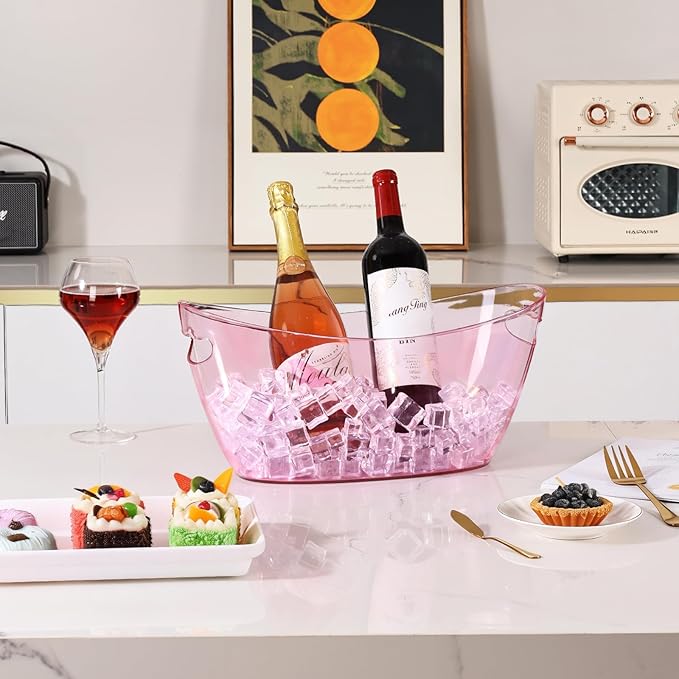 Ice Buckets for Parties, 2 PCS Acrylic Champagne Beverage Drinks Buckets Tub for Cocktail Bar, Long and Narrow 5.5 Liter Bucket for Party(5.5L) (Pink)