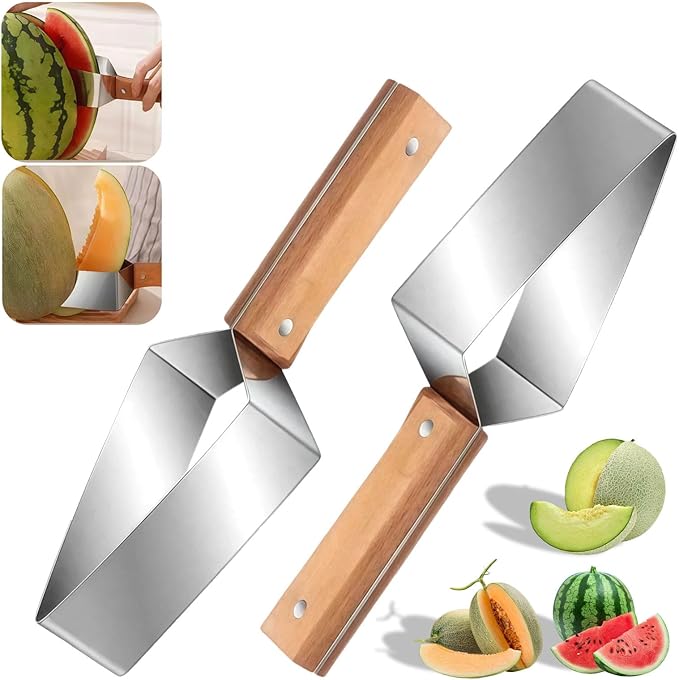 Triangle Watermelon Cutter, Stainless Steel Triangle Watermelon Slicer Large Piece, 2-In-1 Multifunctional Fruit Slicing for Home Kitchen Camping Picnic (2pc)