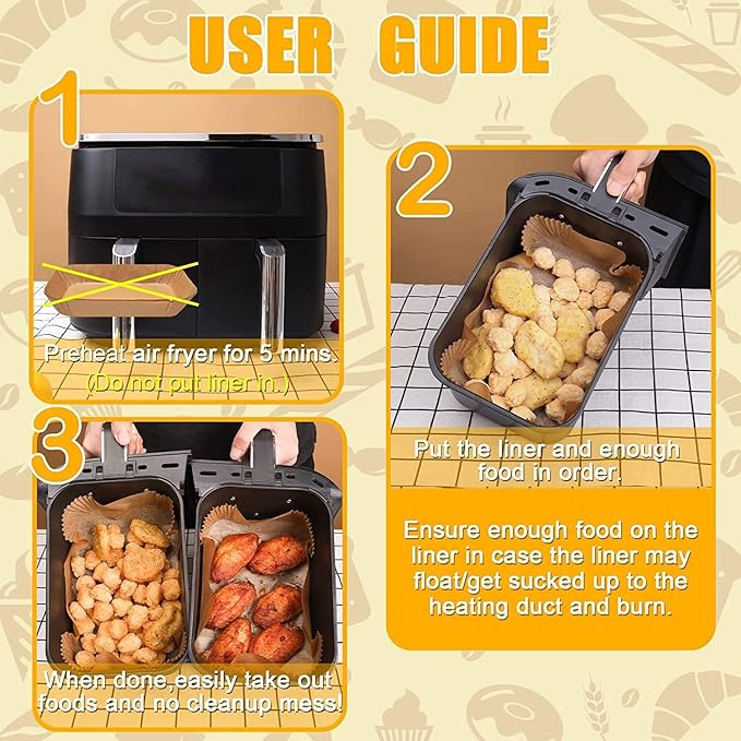 Air Fryer Liners Disposable 100 Pack for Ninja DZ201 DZ401, 8.6x5.5 Inch Non-Stick Parchment Paper Basket Sheets, for Easy Cleanup, Healthy Oil Free Cooking