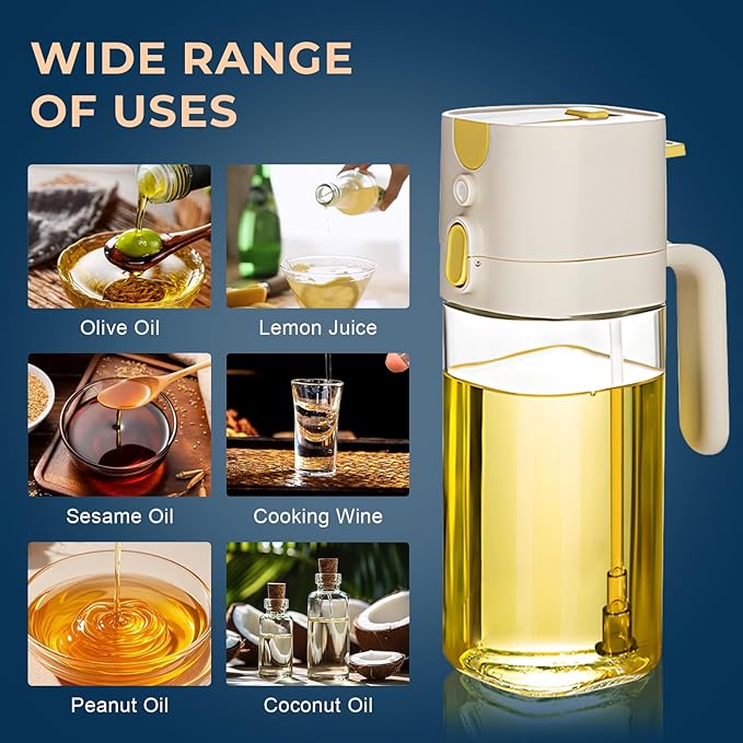 MUOOMU Oil Sprayer for Cooking, Upgraded Olive Sprayer Bottle, Air Fryer Accessories, Mister 7oz/200ml Vinegar Spritzer, Kitchen Gadgets for Salad, BBQ, Roasting (Glass-C (Upgraded))