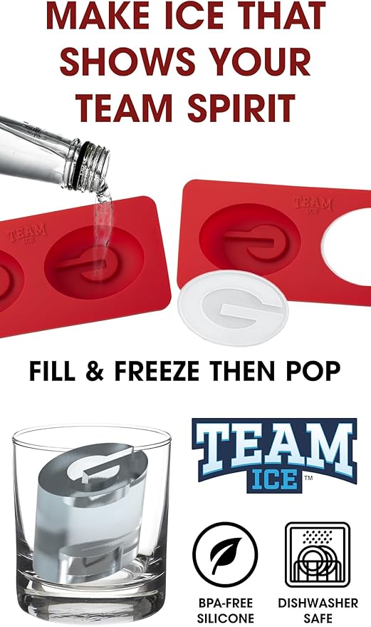 TEAM ICE - Georgia Silicone Ice Cube Tray - Large Silicone Ice Cube Mold for Whiskey & Cocktails, Durable Ice Tray for Game Day Drinks, College Logo Ice Mold for Fans & Tailgate Parties