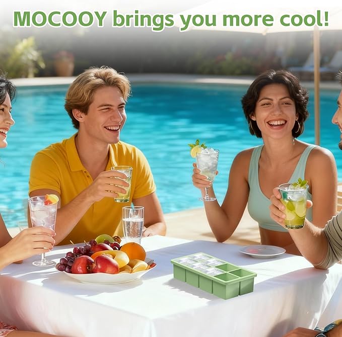 Large Ice Cube Molds, 2 Pack Easy Release Ice Trays for Freezer with Lid, Stackable Square Big Silicone Ice Cube Tray BPA Free Slow Melting for Bourbon Whiskey, Cocktails, Iced Coffee (Green)
