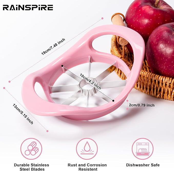 Rainspire Apple Cutter 8 Slices, 8 Blade Apple Slicer and Corer, Apple Corer Tool with Stainless Steel Blades, Super Sharp Fruit Cutter Fruit Slicer, Pink