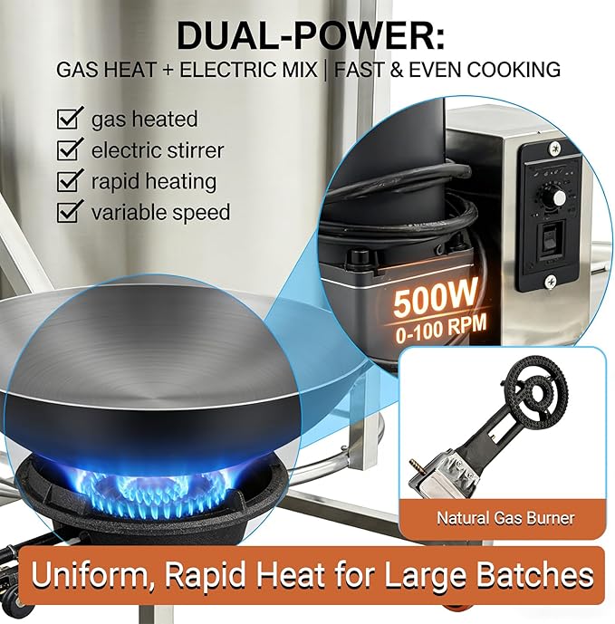 Commercial Sauce Mixer & Hot Pot Base Stir Fry Pan 98L/25.9gal Automatic Stirring Cooker, Natural Gas & Electric Stirring SUS304 Stainless Steel for Restaurant Kitchen Food Processing 110V