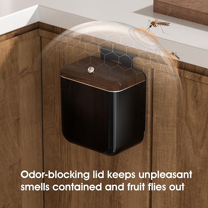 Large 3.2 Gallon Compost Bin, Under Sink Trash Can with Lid, Hanging Waste Cabinet for Office Kitchen Cupboard Bathroom Bedroom, Black