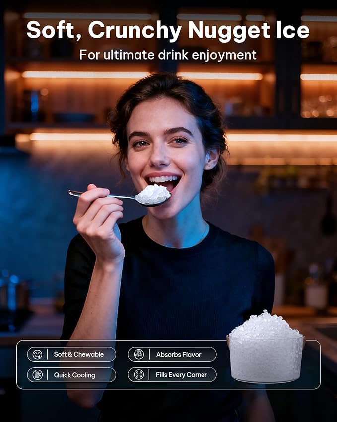 Silonn Nugget Ice Maker Countertop with 3L Detachable Water Tank, 40 lbs/24H Soft Chewable Ice, Self Cleaning Ice Machine with Timer Function, Pebble Ice Maker for Kitchen, Party and Office