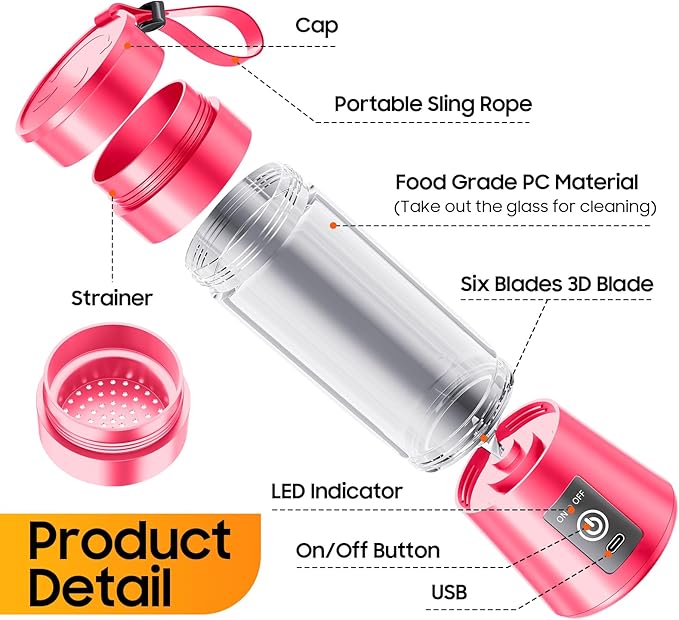 Cordless Personal Size Portable Blender - 380Ml Blender Smoothies and Shakes, BPA Free Traveling Juice Cup with Powerful Blending, Freshly Squeezed in Sports/Travel/Home