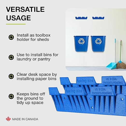 Nova Products Recycle Bin Wall Mount (2 Pack) – Heavy-Duty Garage Organizer & Trash Can Holder, Space-Saving Blue Bin Hanger for Home, Kitchen, Utility Room & Workshop Storage