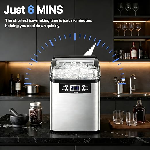 VITESSE Nugget Ice Makers Countertop,44lbs in 24Hrs, 9 Ice Cubes Ready in 6 Mins 9 Sizes,Auto-Cleaning Ice Makers Portable Ice Machine for Home Kitchen Office Party & Large Families