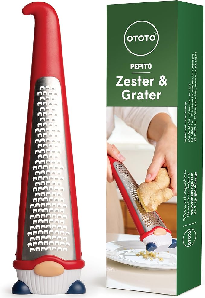 OTOTO Grater - Stainless Steel, BPA Free, Dishwasher Safe, Fun Kitchen Gadget, Vegetable Shredder, Cute Kitchen Gifts & Accessories (Pepito Gnome Grater, Red)