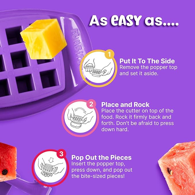 FUNBITES Crustless Sandwich Cutter for Kids Lunch (2-piece set), Uncrustable Sandwich Cutter, Bite-Size Food Cutter for Toddlers, Bento Box Accessories, BPA-FREE Dishwasher Safe, Purple Squares 1pk