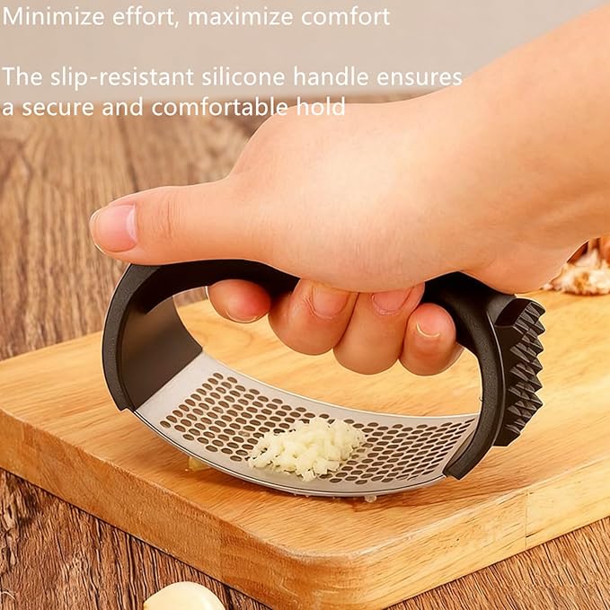 Bestac Stainless Steel Garlic Press, for Kitchen Use, Easy-Clean & Ergonomic Handle for Easily Crushing, Cooking Gadget (1)